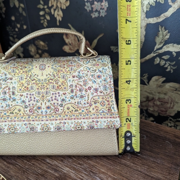 Vintage Turkish Rug Inspired Mini Crossbody Gold Chain Handbag Golden Pastel - Picture 4 of 8